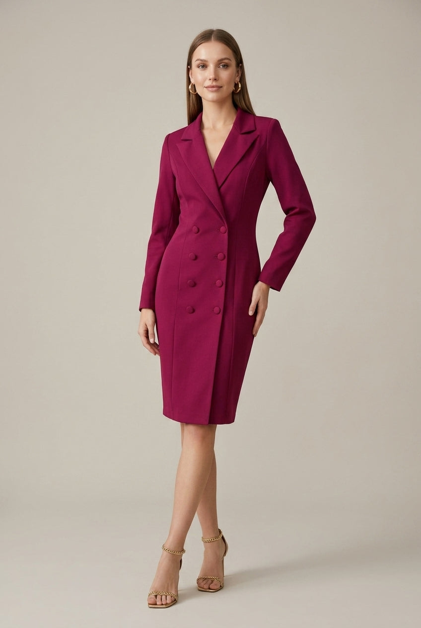 blazer dress knee length Women's Double-Breasted | Notch Lapel Knee-Length Fitted Silhouette The vibrant hue brings Black Parade Costume - Color:Ivory Silver Kylin