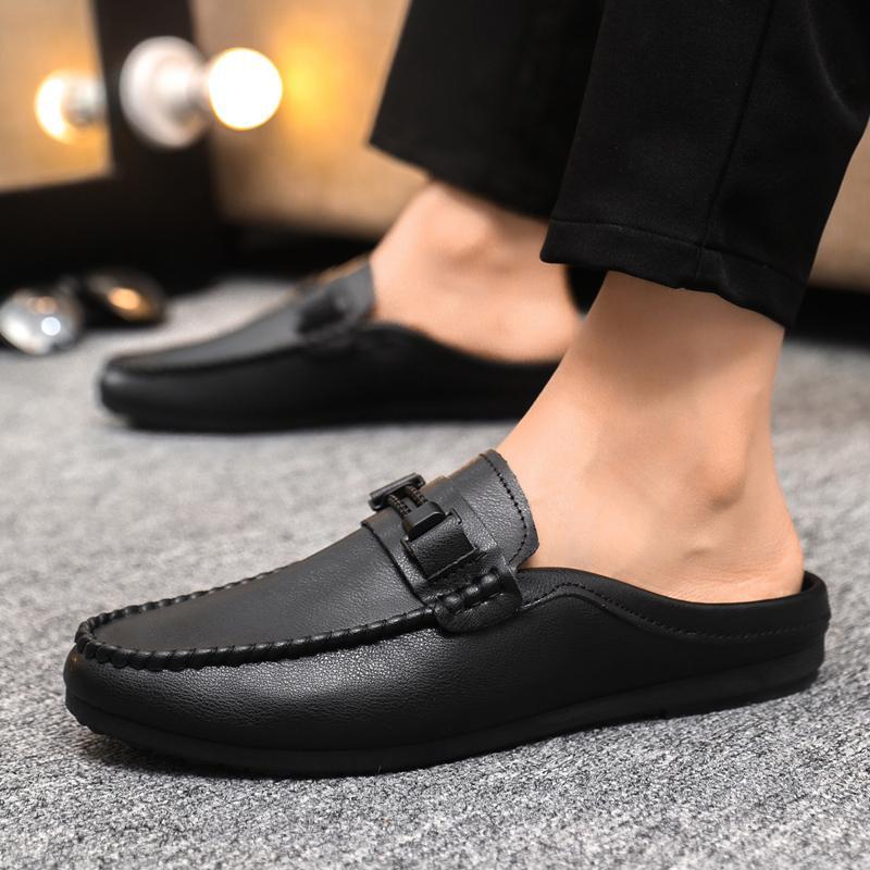 Men's Slip-On Mule Loafers Gommino Open-Back Backless Flat Shoe