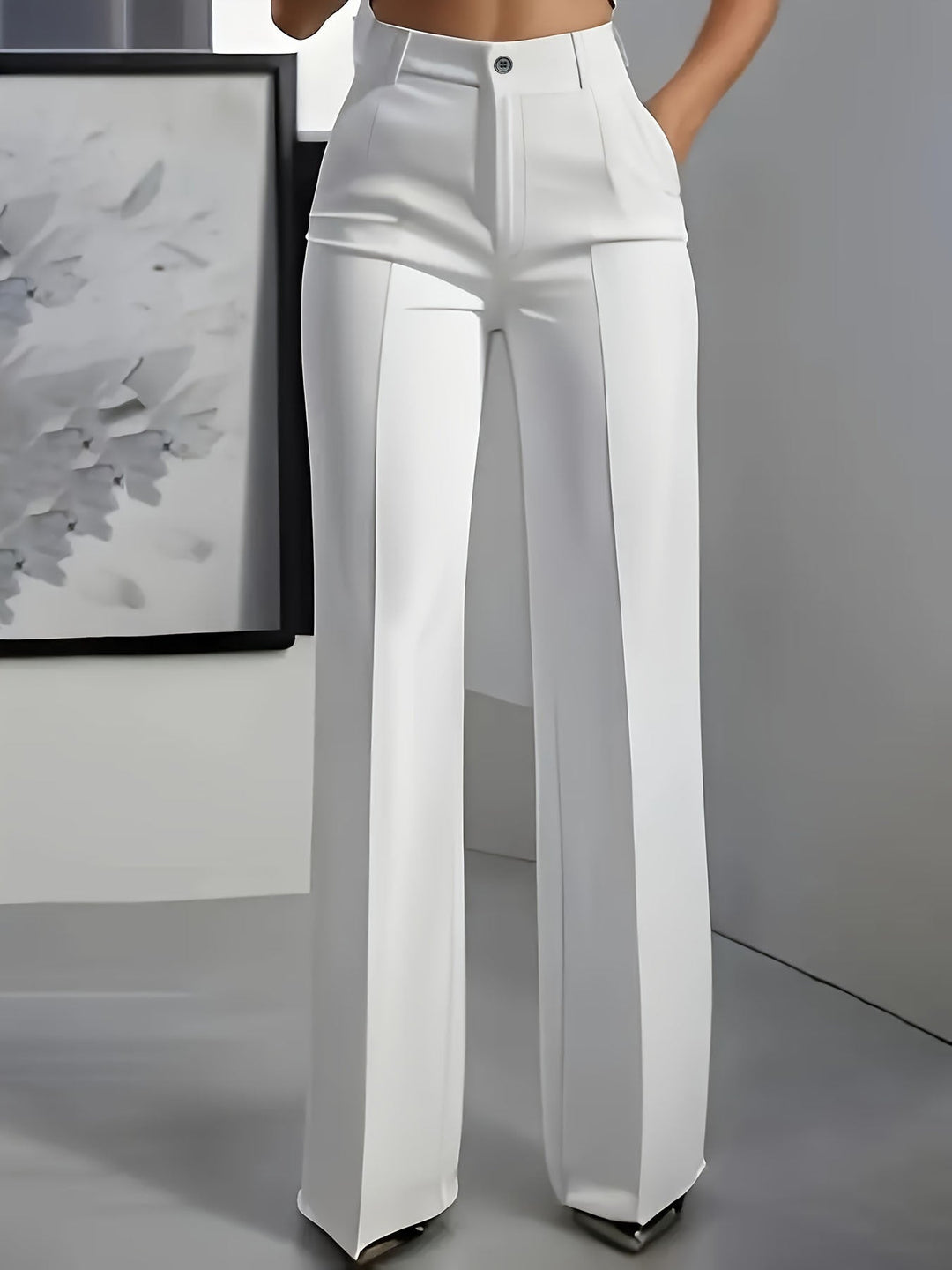 Wide Leg Tailored Trousers – Women's High-Rise Structured Fit