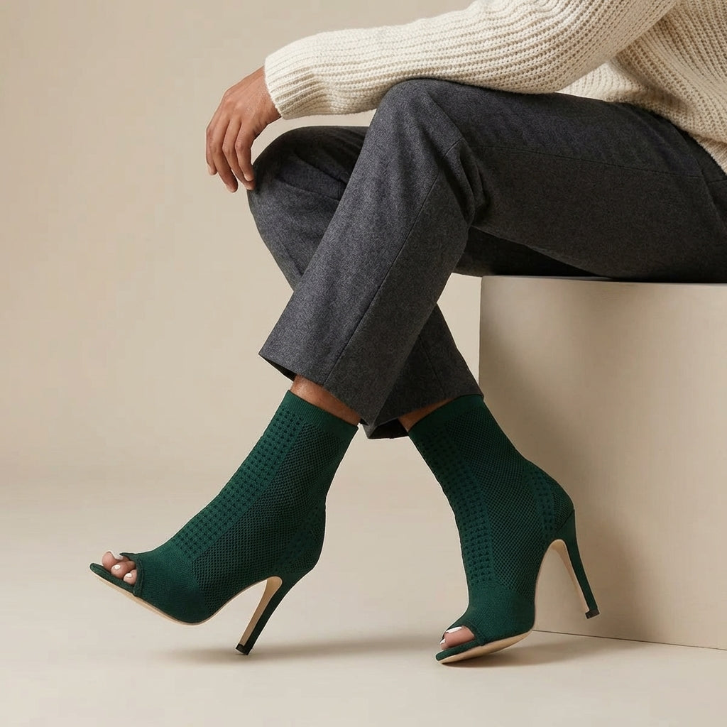 Women's Stretch Knit Open-Toe Stiletto Heels – Sculpted Cushioned