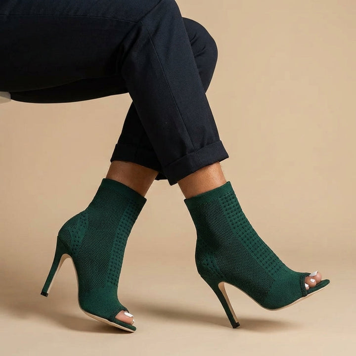 Women's Stretch Knit Open-Toe Stiletto Heels – Sculpted Cushioned