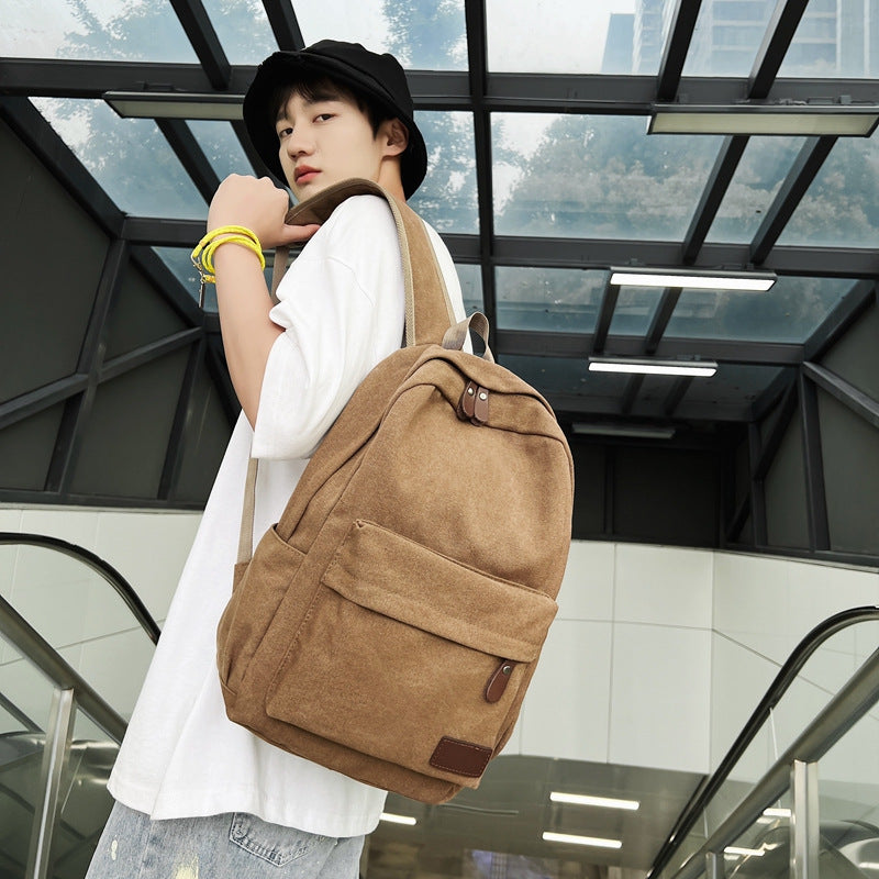 Men's Canvas Backpack with Front Pocket – Vegan Leather Patch