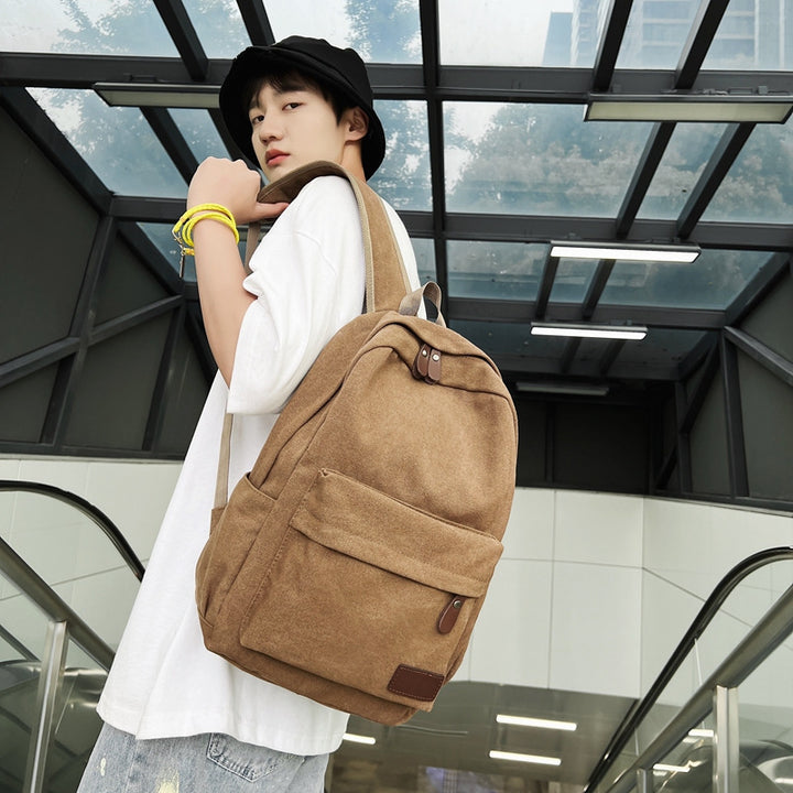 Men's Canvas Backpack with Front Pocket – Vegan Leather Patch