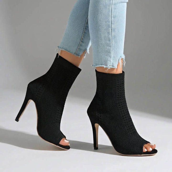 Women's Stretch Knit Open-Toe Stiletto Heels – Sculpted Cushioned