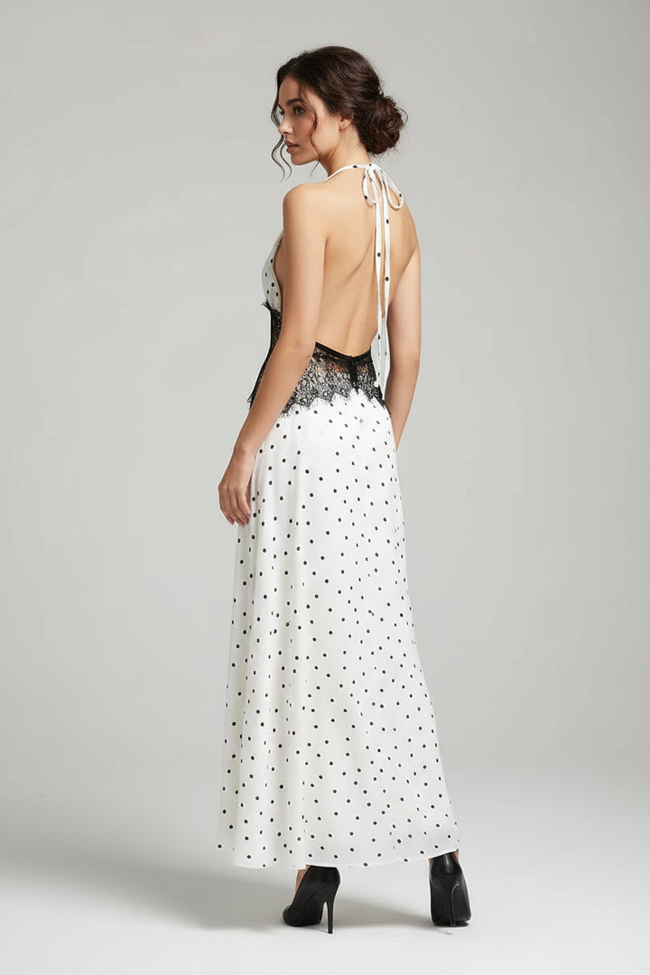 Satin Maxi Dress Halter Neck V Slit Seamless Formal Gown