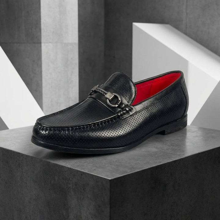 Men's Cowhide Leather Perforated Loafers – Cushioned Non-Slip Outsole