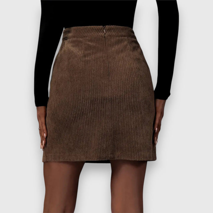 Women's Corduroy Mini Skirt – High-Waisted Side Slit