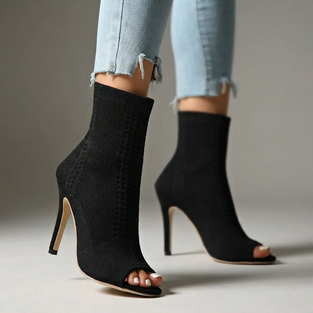 Women's Stretch Knit Open-Toe Stiletto Heels – Sculpted Cushioned