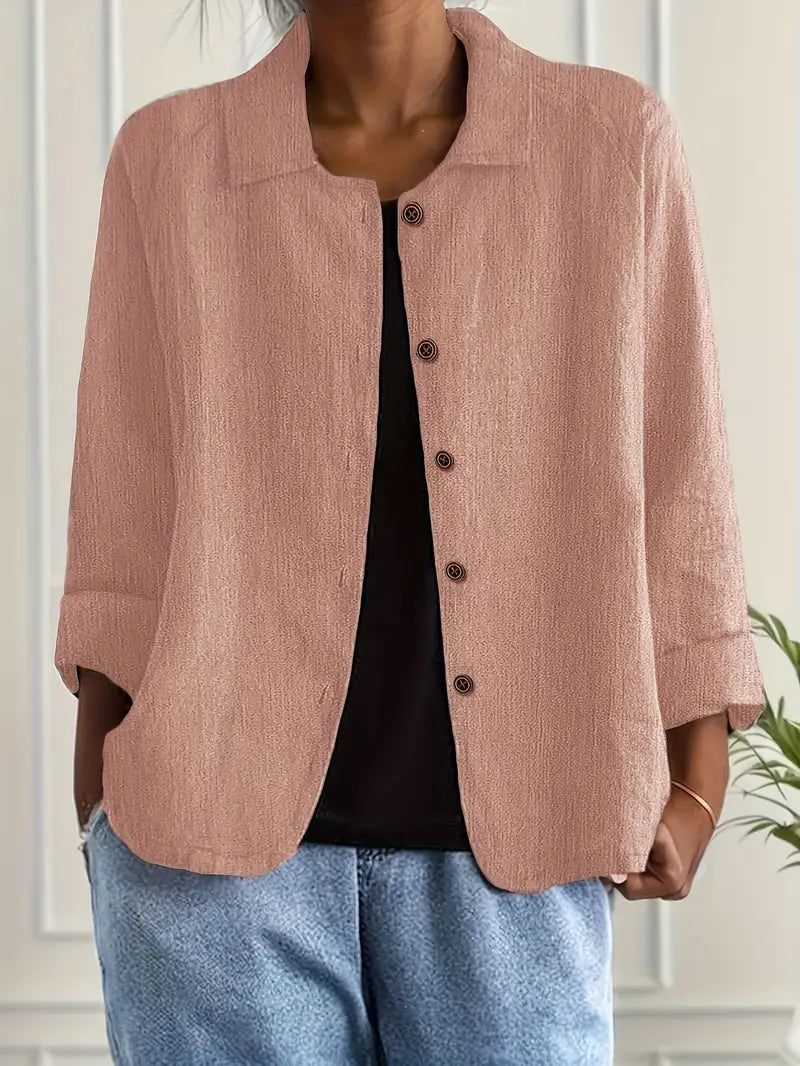 Women's Cardigan Button-Front Shirt – Relaxed Fit, Classic Collar
