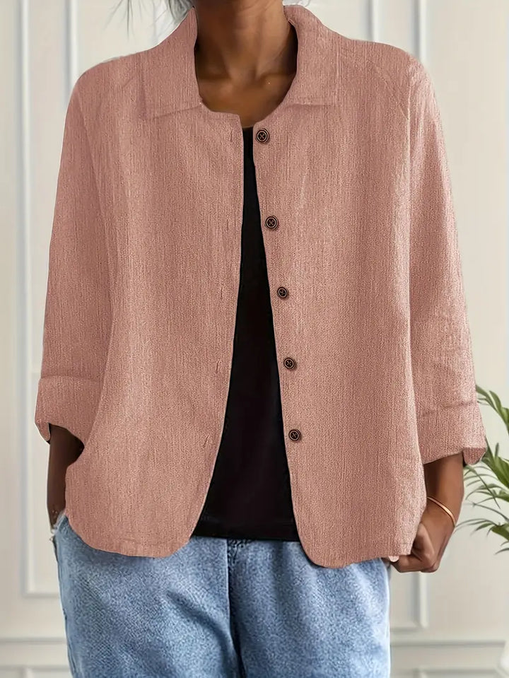 Women's Cardigan Button-Front Shirt – Relaxed Fit, Classic Collar