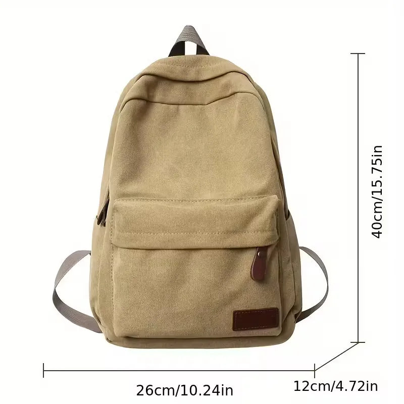 Men's Canvas Backpack with Front Pocket – Vegan Leather Patch