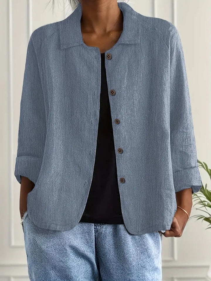 Women's Cardigan Button-Front Shirt – Relaxed Fit, Classic Collar