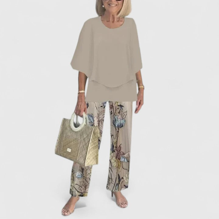 Women's Floral Pants Two-Piece Set – Round Neck Half Sleeve Co-ord