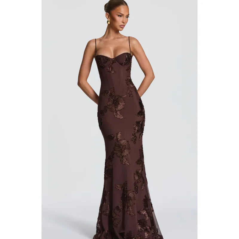 Maxi Dress – Sheer Floral Mermaid, Structured Fit Women&