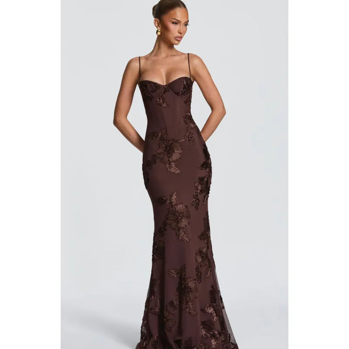 Maxi Dress – Sheer Floral Mermaid, Structured Fit Women&
