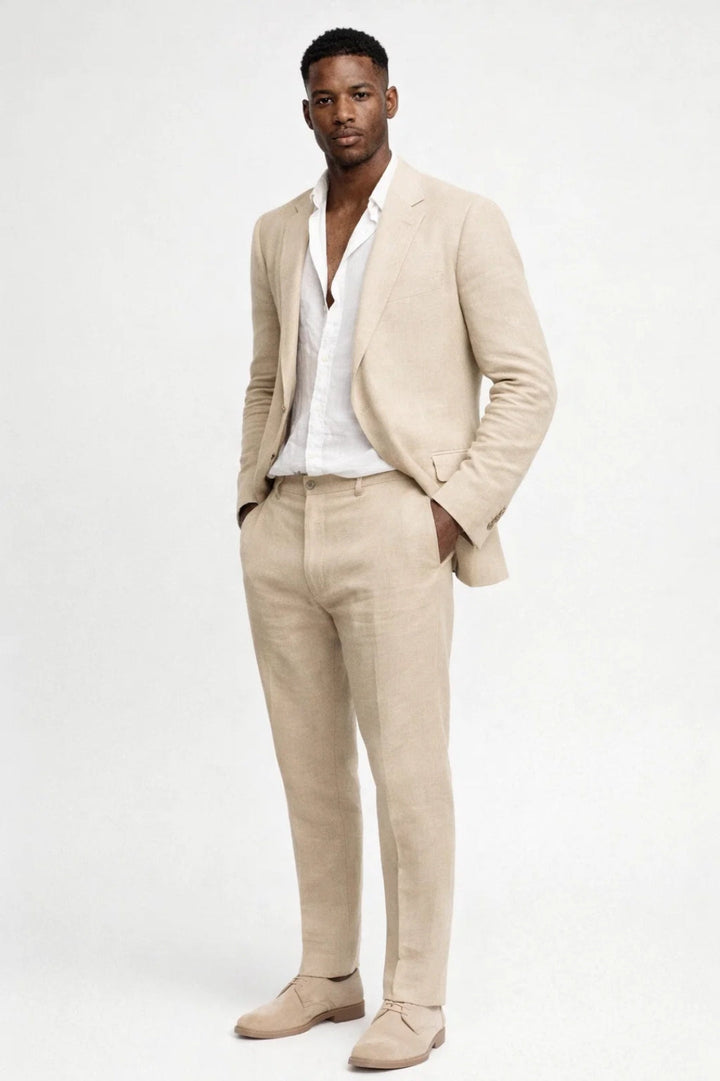 Men's Tailored Linen Two-Piece Suit – Structured Blazer & Trouser Set