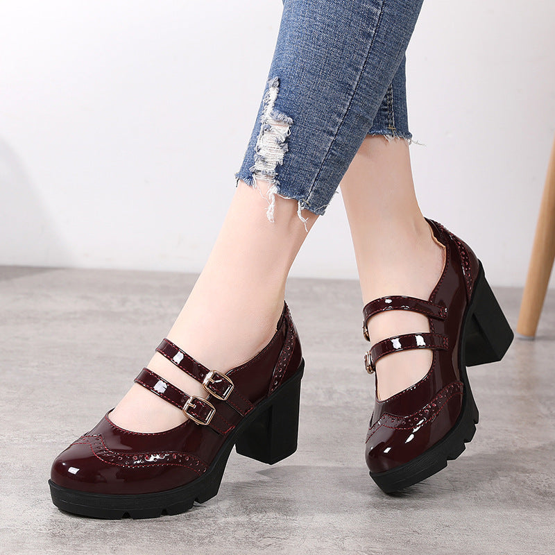 Women's Platform Mary Jane Heels – Double Strap Block Heel