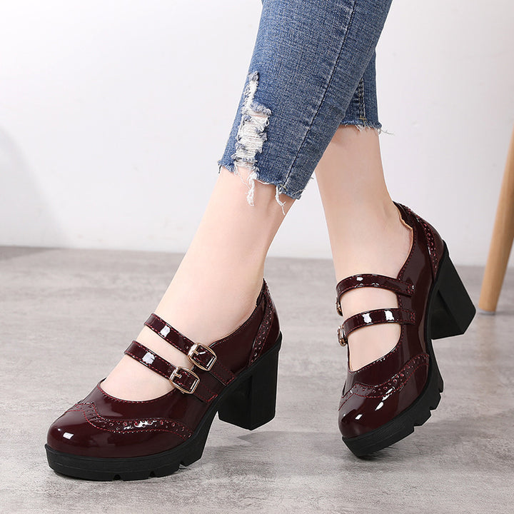 Women's Platform Mary Jane Heels – Double Strap Block Heel