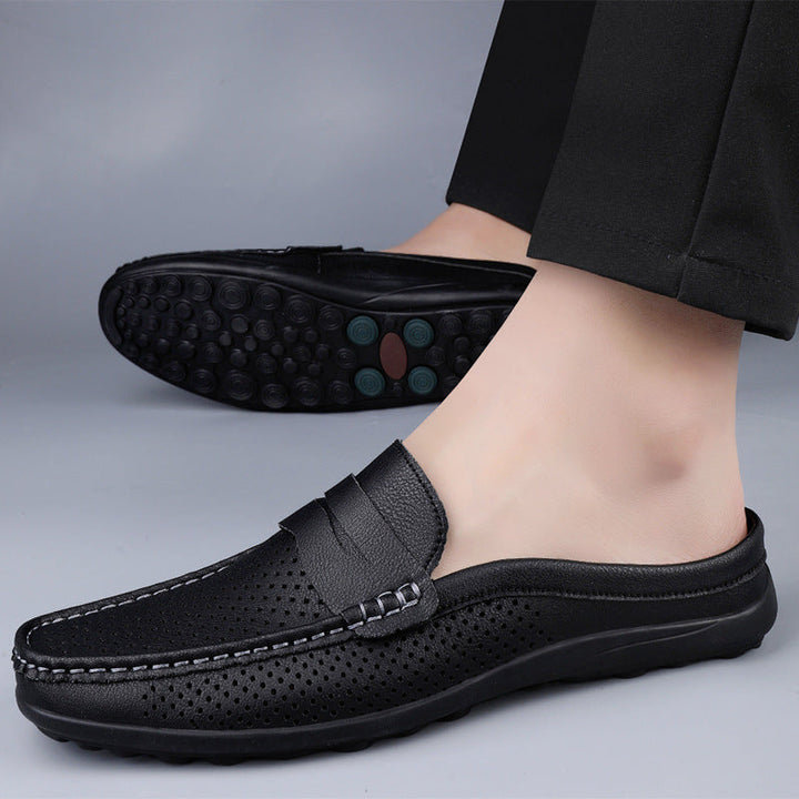 Perforated Vegan Leather Half Slipper Loafer – Open-Back Breathable