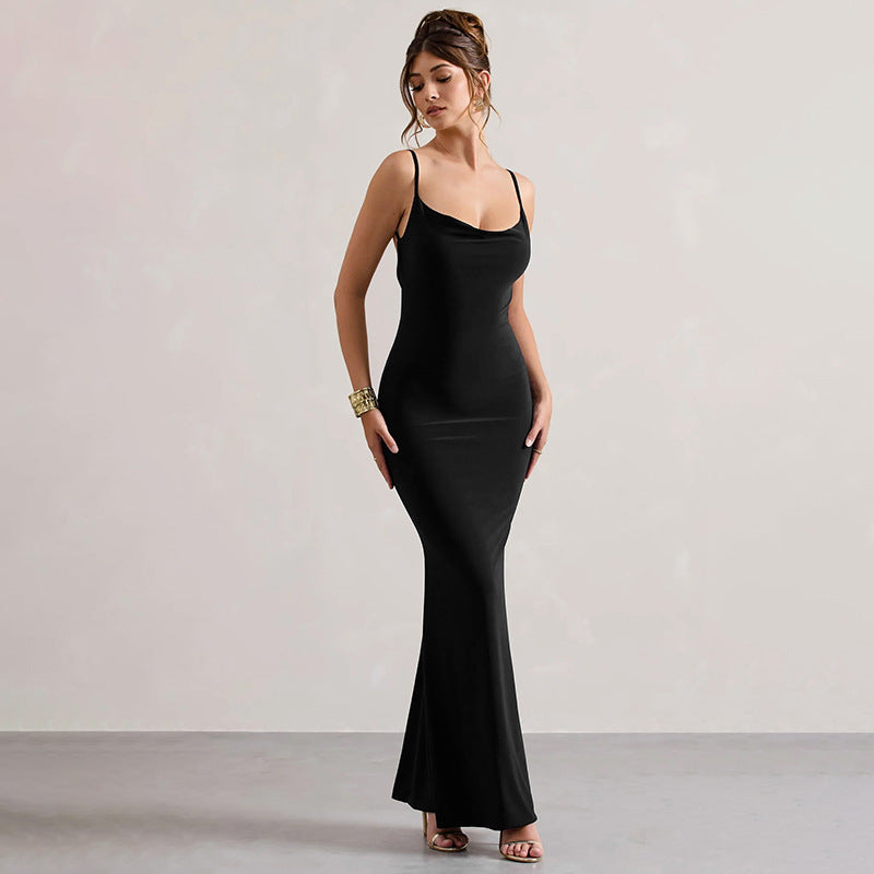 Halter Bodycon Dress – Lace Stitching Slim-Fit Sheath
