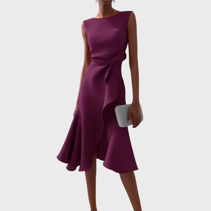 Women's Draped Asymmetric Midi Dress Sleeveless – Elegant Silhouette