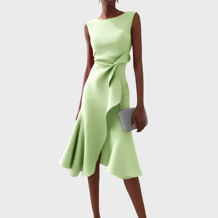 Women's Draped Asymmetric Midi Dress Sleeveless – Elegant Silhouette