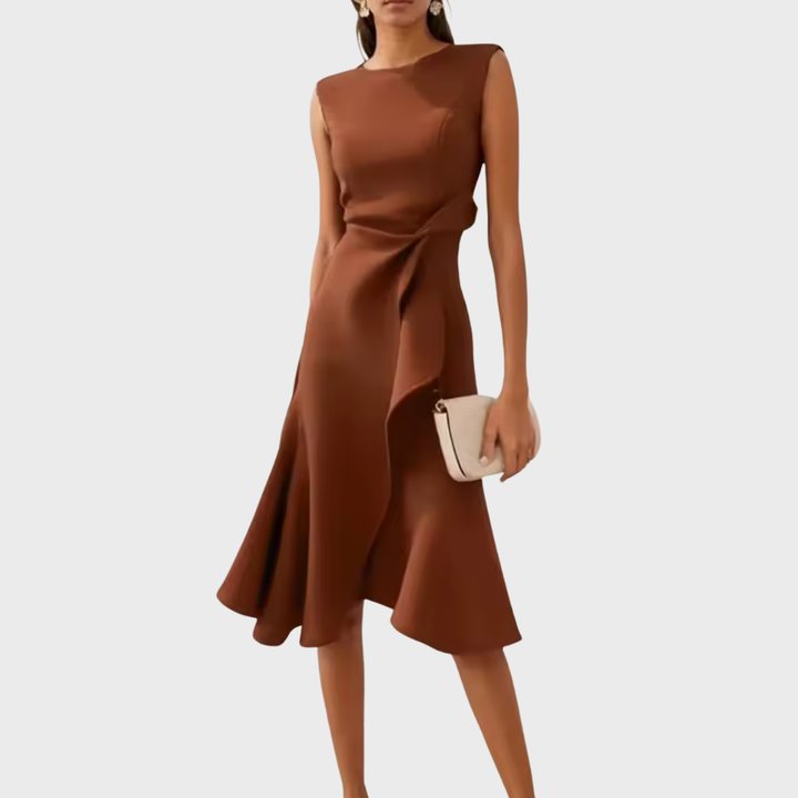 Women's Draped Asymmetric Midi Dress Sleeveless – Elegant Silhouette
