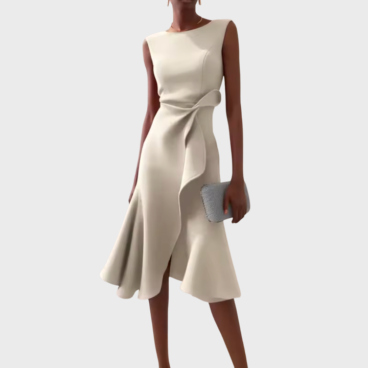Women's Draped Asymmetric Midi Dress Sleeveless – Elegant Silhouette