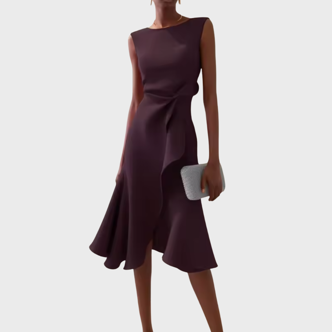 Women's Draped Asymmetric Midi Dress Sleeveless – Elegant Silhouette