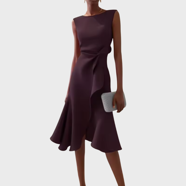 Women's Draped Asymmetric Midi Dress Sleeveless – Elegant Silhouette