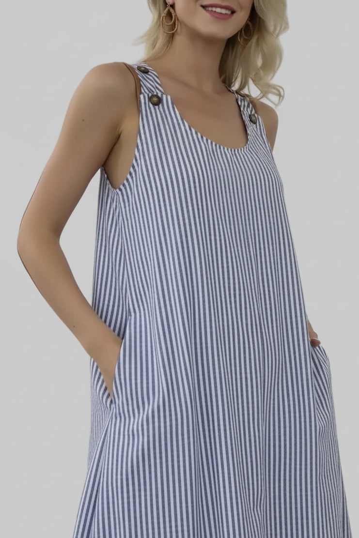 Striped Shift Dress – Sleeveless Mini with Side Pockets