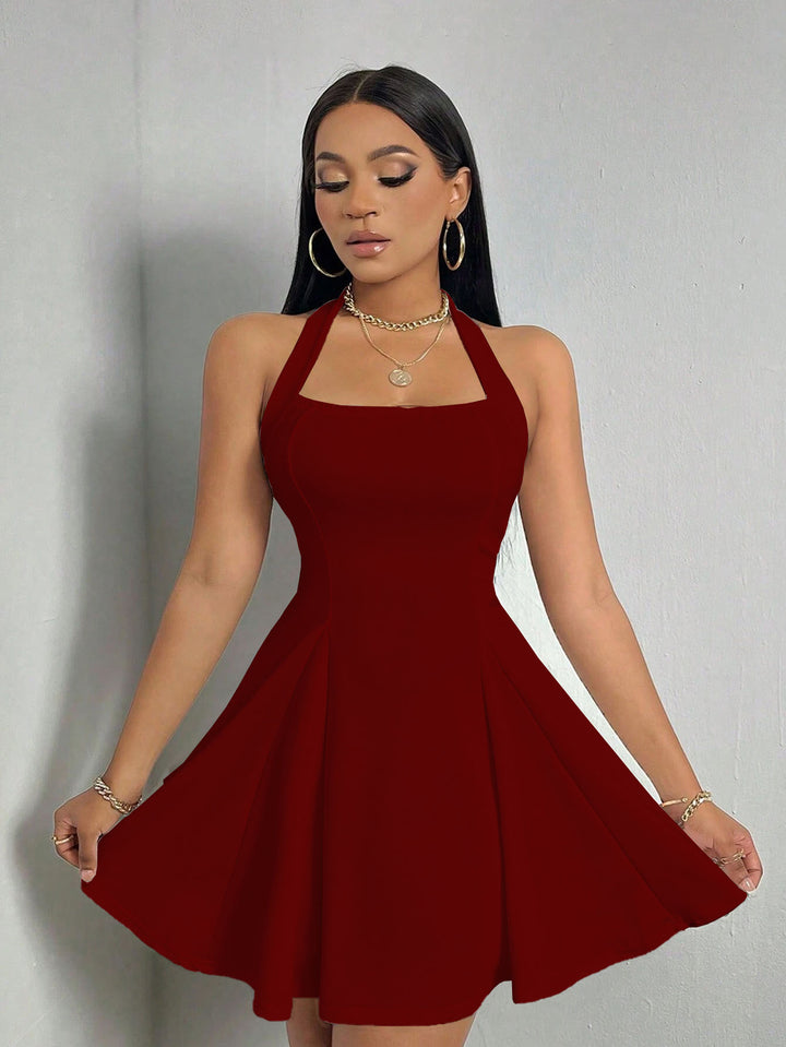 Halter Neck Mini Dress – Women's A-Line Sleeveless Cut