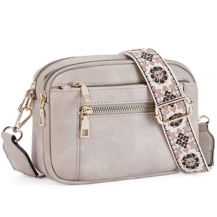 Women's Colorblock Crossbody Bag – Triple Zipper Embroidered Strap