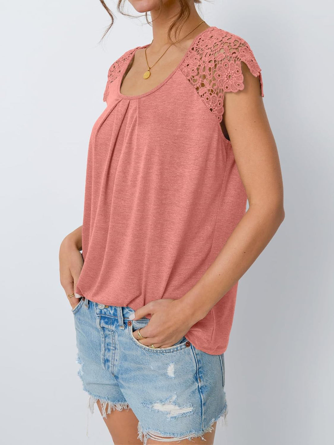 Women's Lace Top – Short Sleeve Casual Lace Blouse
