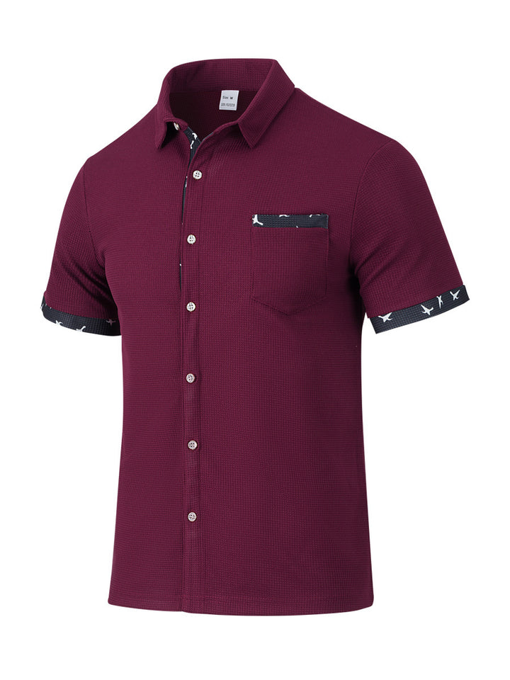 Men's Short Sleeve Summer Shirt – Plaid Trim Detail