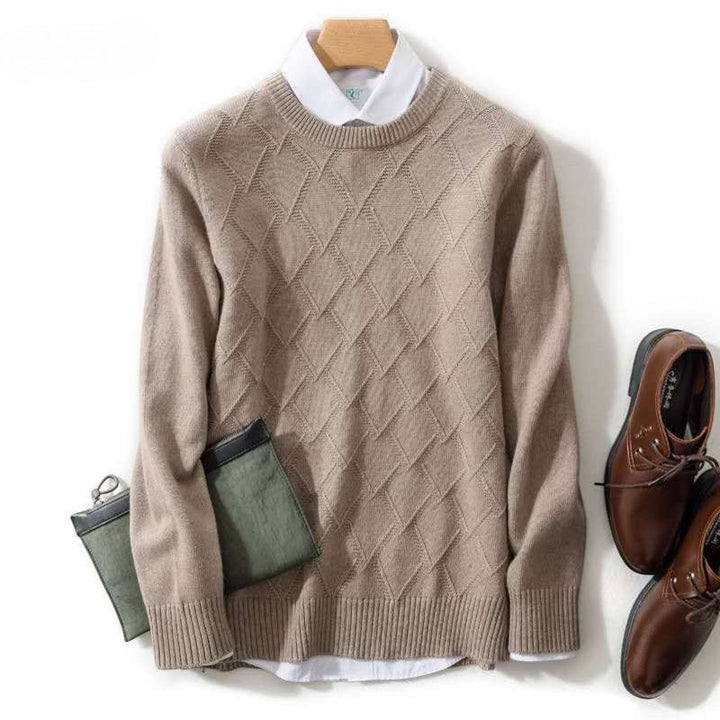 Men's Wool Blend Knit Crew Neck Sweater – Diamond Argyle Regular Fit