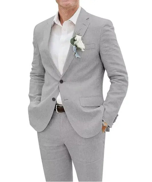 Men's Tailored Linen Two-Piece Suit – Structured Blazer & Trouser Set