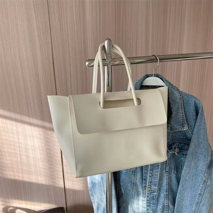 Women's Large Capacity Leather Tote Bag – Retro Handbag, Solid Color