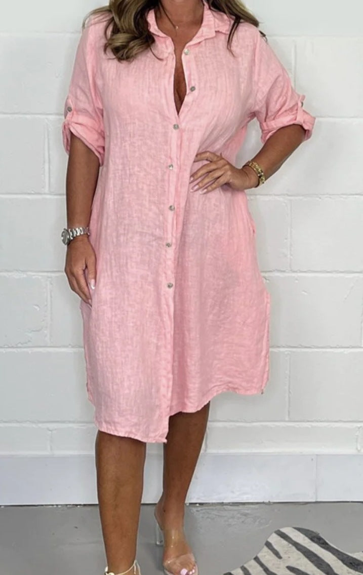 Midi Shirt Dress – Women's Button-Front Relaxed Fit