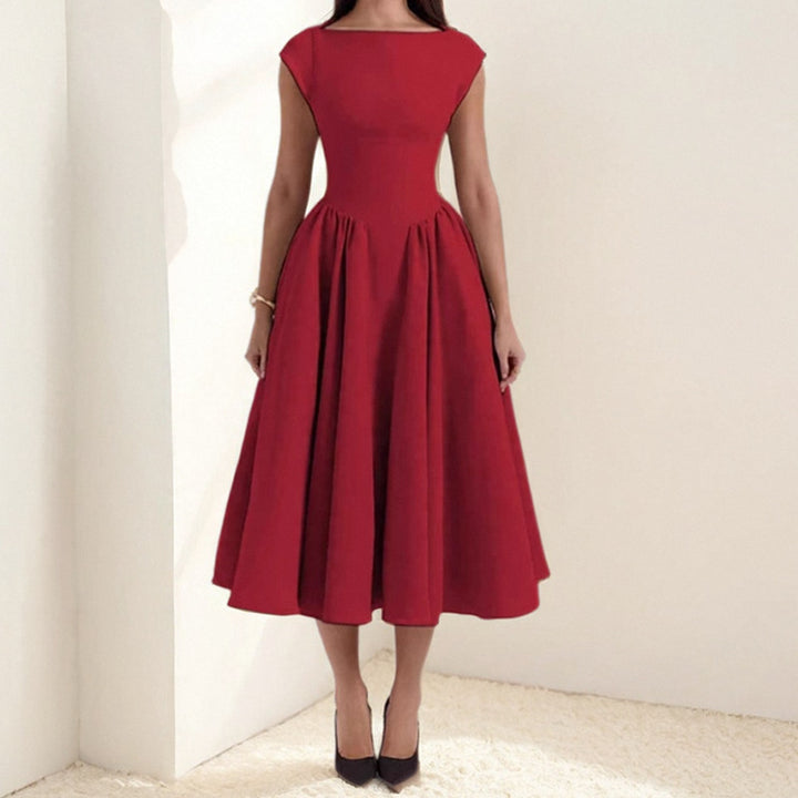 Open Back Midi Dress – Backless Fitted Waist & Flowing Skirt