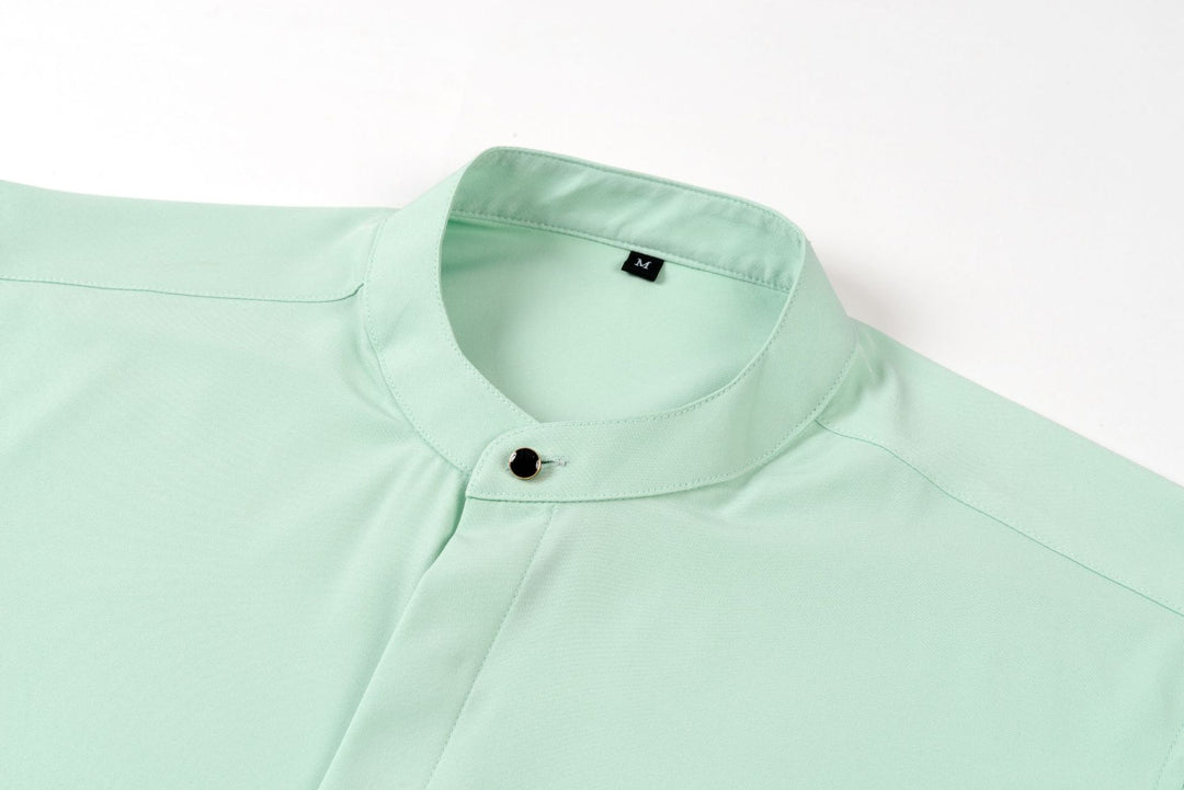 Men's Mandarin Collar Long Sleeve Shirt – Button Front Retro Casual