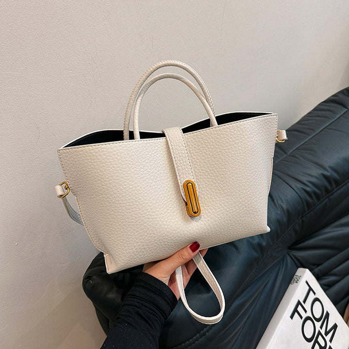 Women's Pebbled Leather Bucket Tote Bag – Zipper Top High Capacity