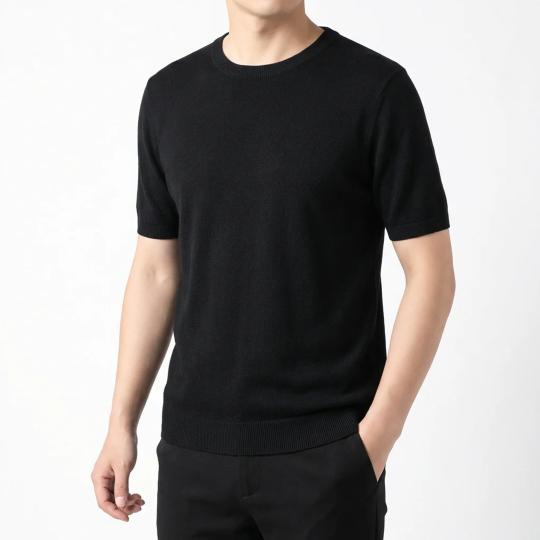 Men's Crew Neck T-Shirt Fine Knit – Relaxed Straight Cut Everyday Tee