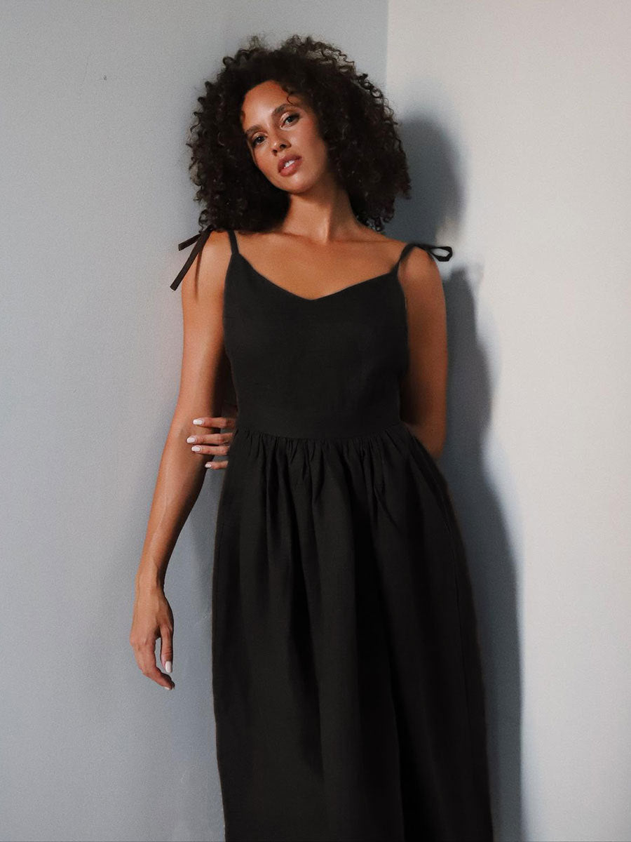 Linen Maxi Dress V-Neck Sleeveless – Lightweight Pure Linen Summer
