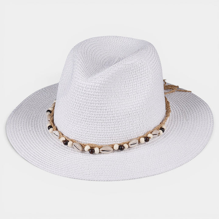 Women's Wide Brim Sun Hat – Shell & Wooden Bead Detail