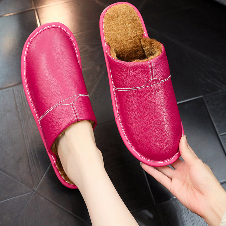 Men's Leather Slippers – Non-Slip Sole & Cozy Indoor Comfort