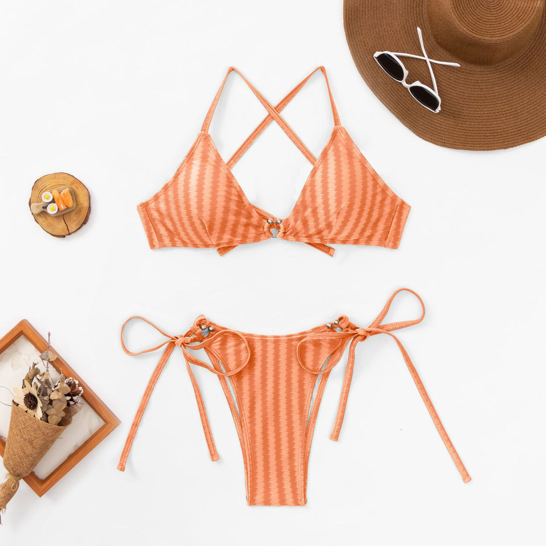 Lace-Up Bikini Set – Jacquard Structured Two-Piece Swimwear
