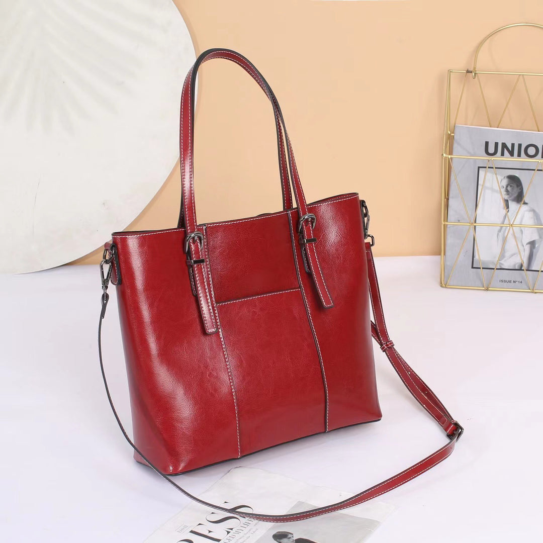 Women's Cowhide Leather Tote Bag – Large Capacity Structured Everyday