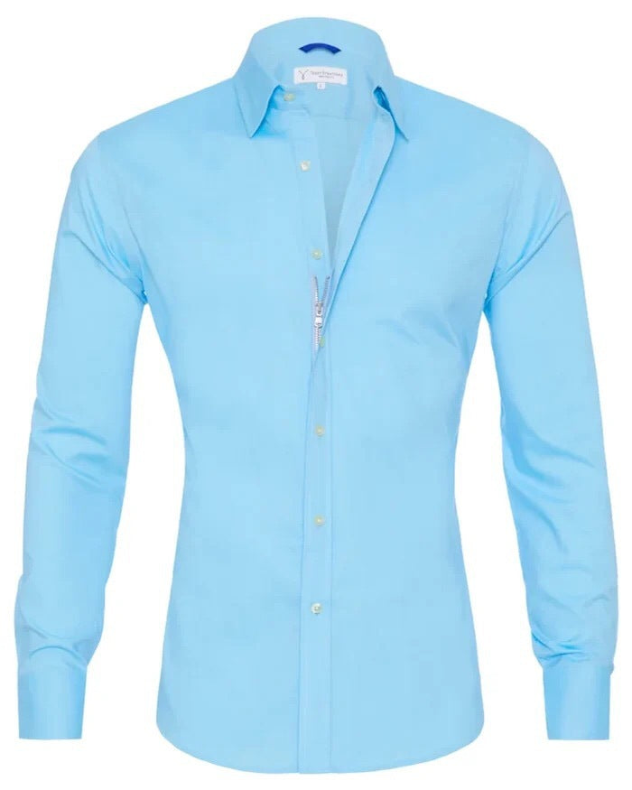 Men's Oxford Cotton Shirt – Hidden Zipper Button-Front