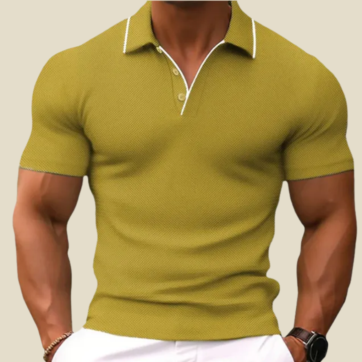 Men's Waffle Knit Polo Shirt Slim Fit – Contrast Collar Short Sleeve
